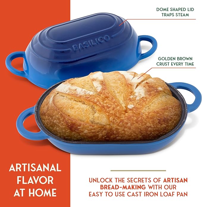 Enameled Cast Iron Bread Oven 2 Qt, Non-Stick Single Loaf Cast Iron Bread Pan