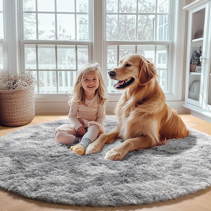 ONASAR Tie-Dyed Light Grey Round Area Rug 4ft, Ultra Soft Bedroom Circle Rugs - Image 5