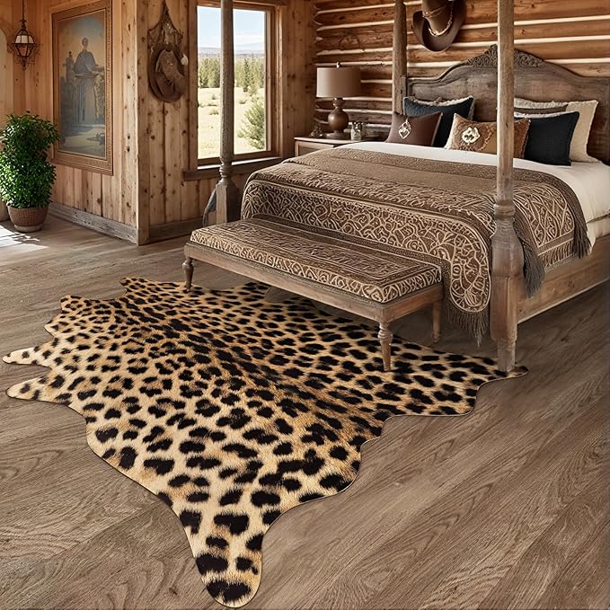 AROGAN Premium Leopard Print Rug 8x10 Feet, Machine Washable Faux Fur Cheetah - Image 3