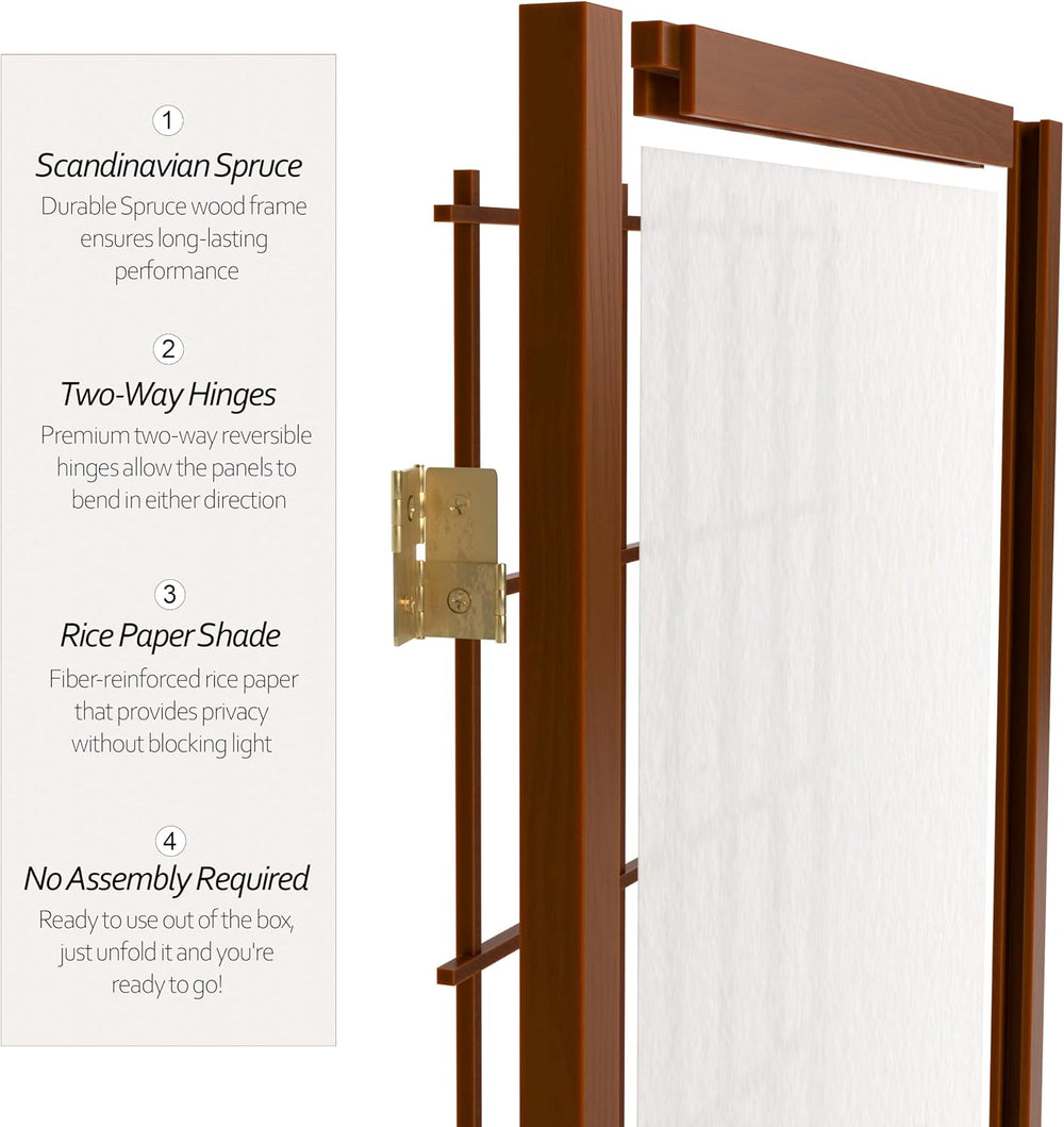 Red Lantern 6 ft. Tall Window Pane Shoji Screen - Walnut - 3 Panels