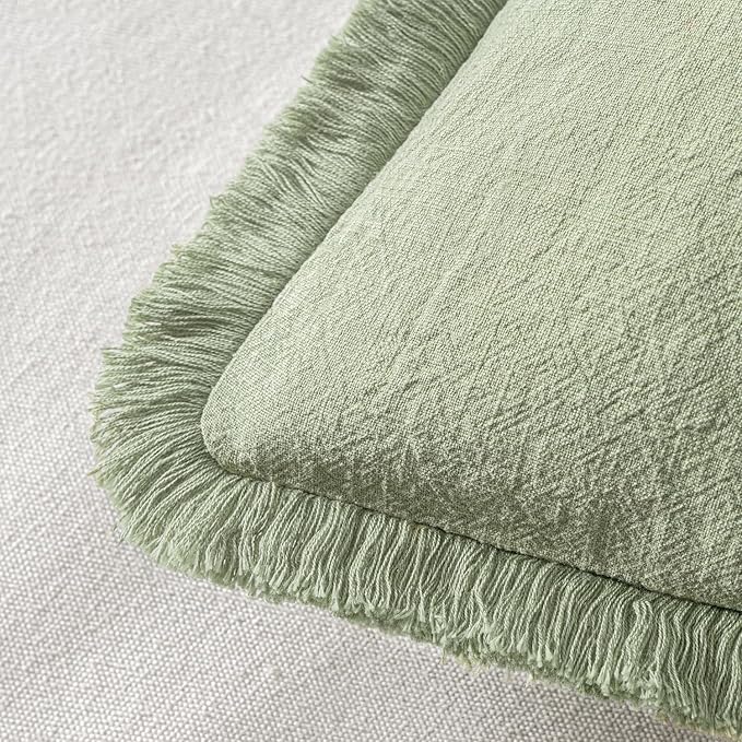MIULEE Decorative Throw Pillow Covers Neutral Linen Fringe Throw Pillows Euro - Image 3