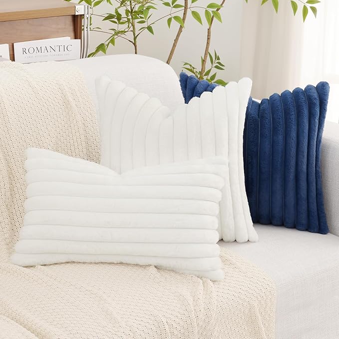 decorUhome Summer Cozy Faux Fur Throw Pillow Covers 12x20 Set of 2 Decorative - Image 9