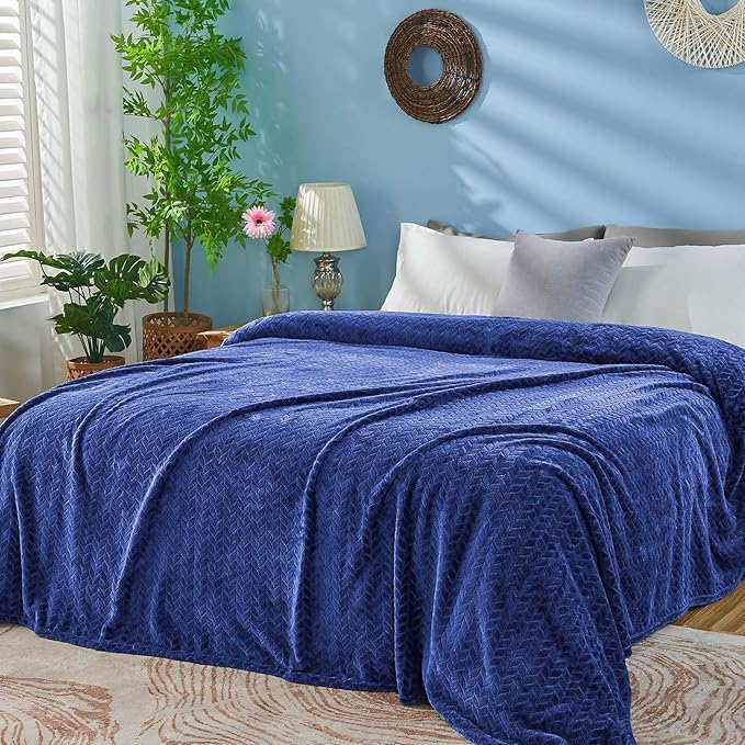 inhand Navy Fleece Twin Blanket, Super Soft Flannel Cozy Blankets - Image 5