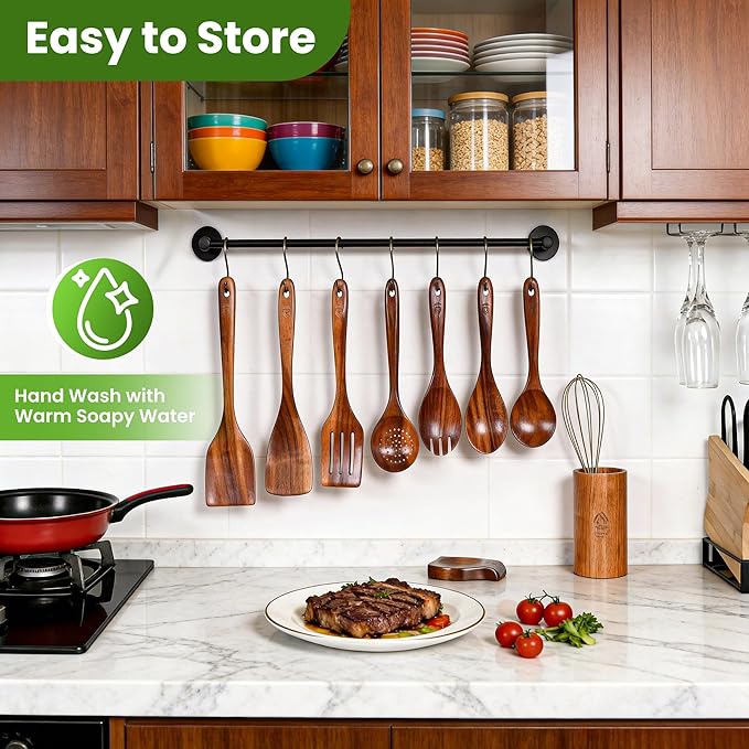 Teak Wooden Utensil Set 10 Piece, Kitchen Cooking Utensils - Image 7