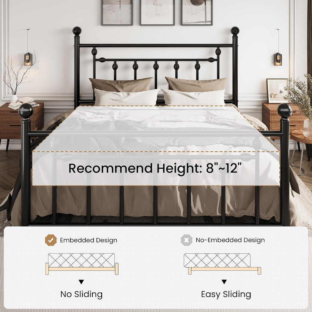SHA CERLIN 14" Full Size Metal Platform Bed Frame/Victorian Headboard an...
