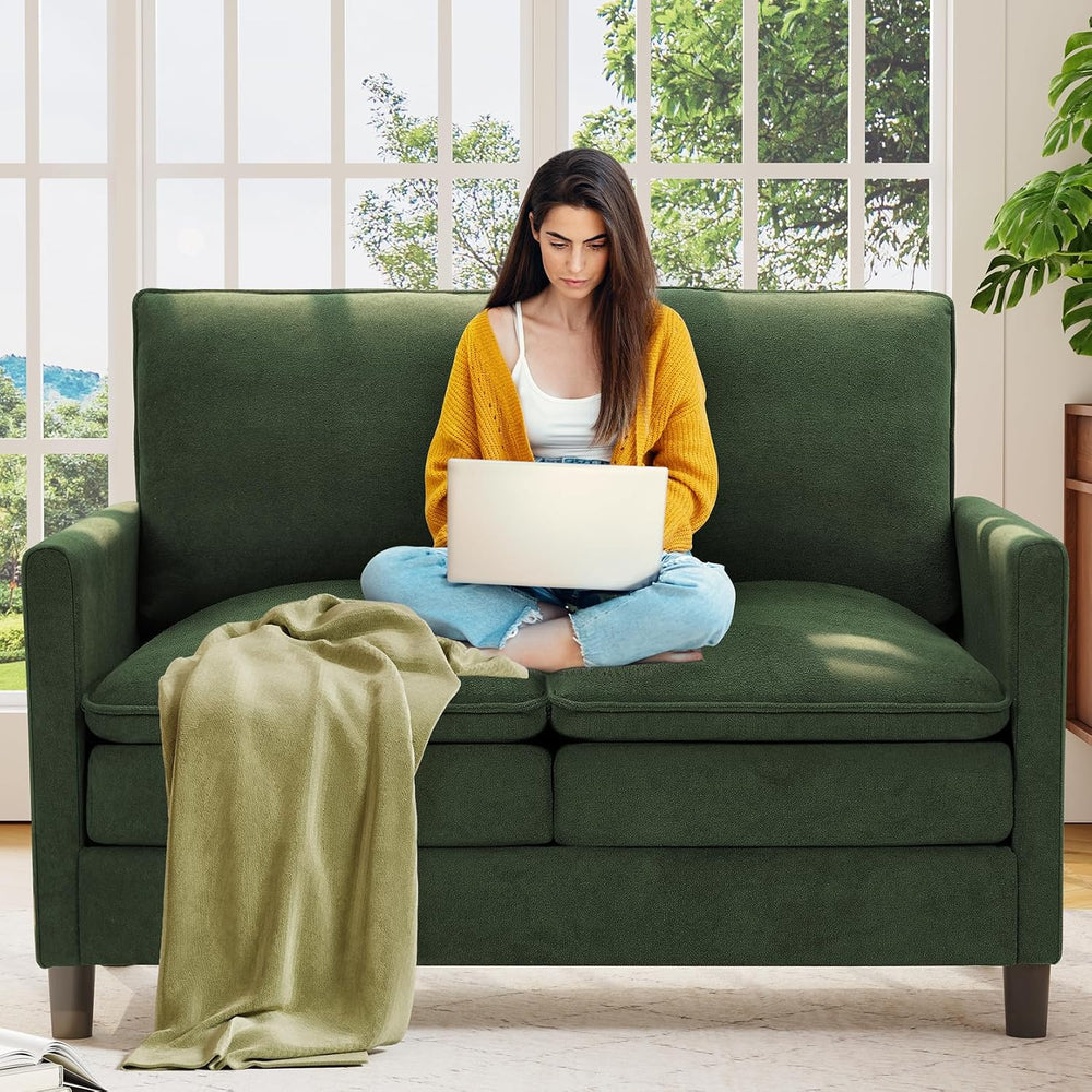 Welzona 3-Layers Cloud Loveseat Sofa, 51" Small Couch, Teddy Small Sofa