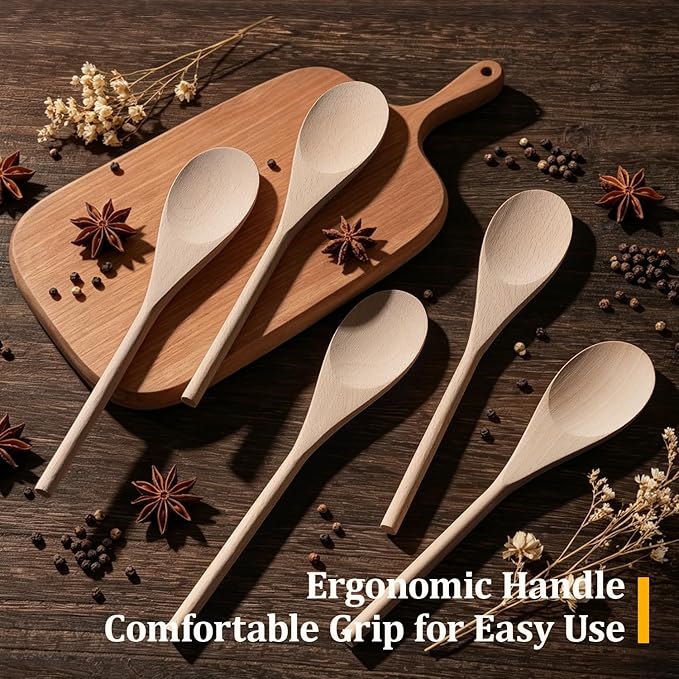 12 Pcs Wooden Spoons for Cooking, MORGLES 10-Inch Serving Spoons for Stirring - Image 7