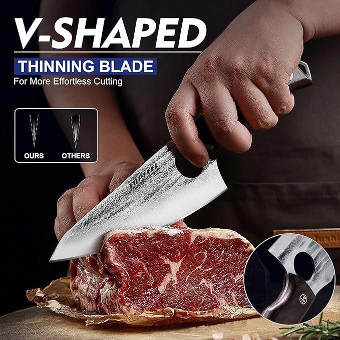 Topfeel 3PCS Butcher Knife Set Hand Forged chef knife Boning Knife, High Carbon - Image 2