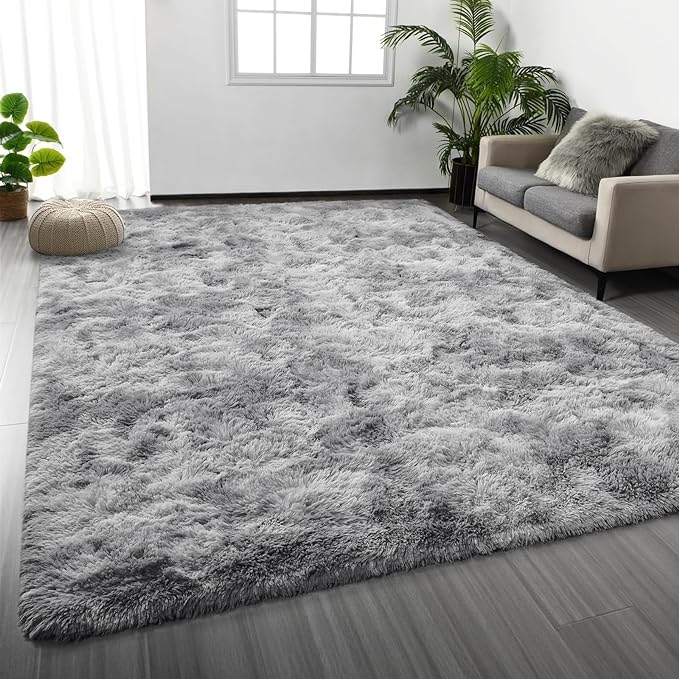Large Shag Area Rugs 8 x 10, Tie-Dyed Plush Fuzzy Rugs by Deerhoo