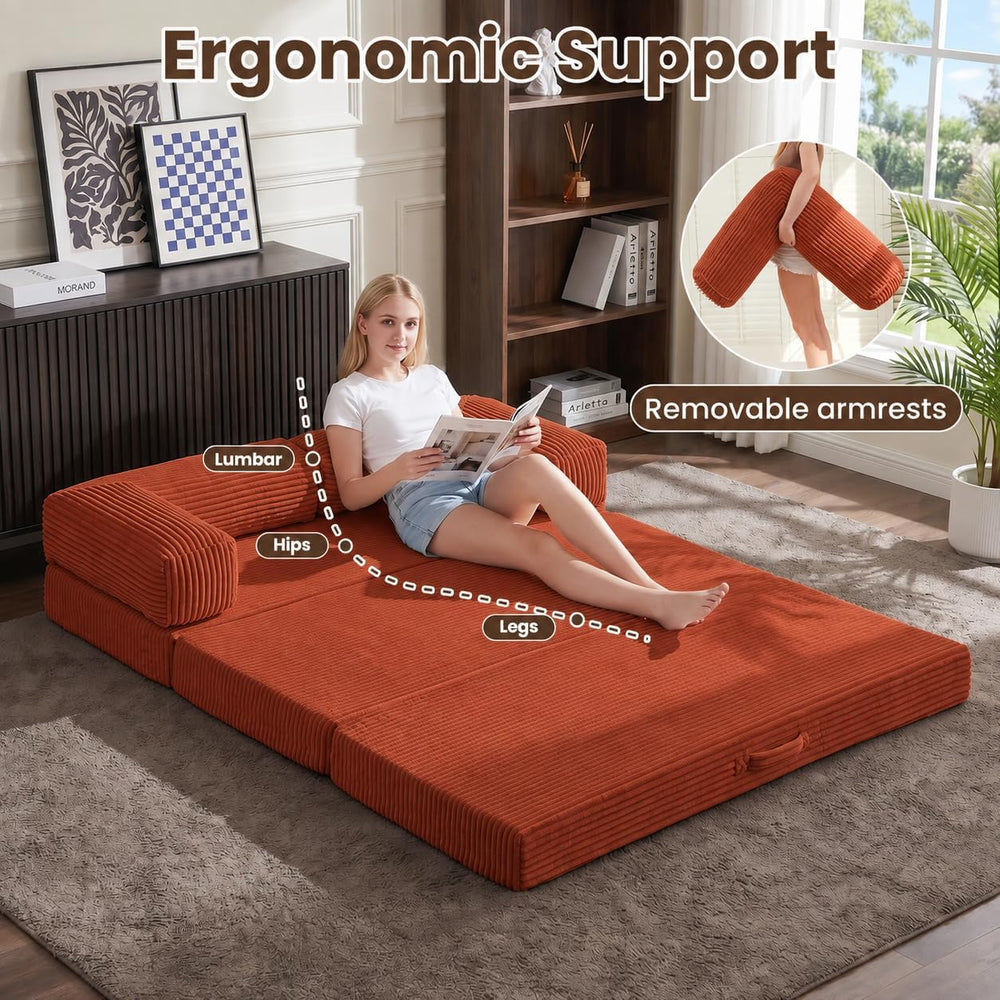 5-in-1 Convertible Sofa Bed,60" Boneless Couch with Pull Out Bed,Tri-Fol...