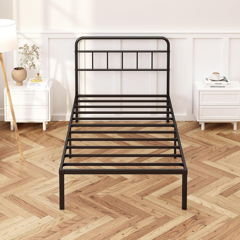 Kujielan 12 inches Twin Bed Frame with Minimalist headboard, Black