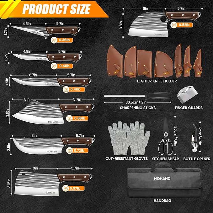 MDHAND Butcher Knife Set, Heavy Duty Meat Cleaver Knives, Boning Knife