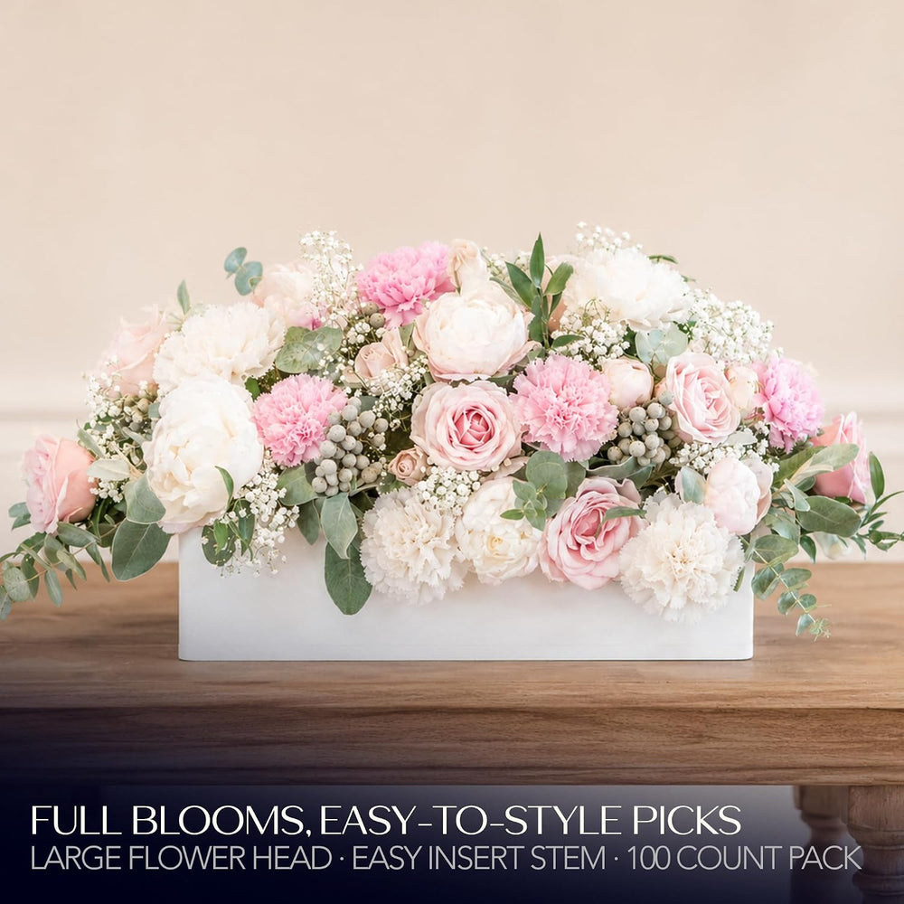 Royal Imports Carnation Artificial Flowers for Weddings – White 100pk