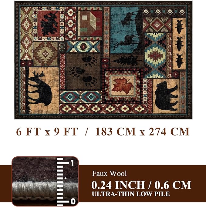 YIHOUSE Rustic Cabin Area Rug 6x9, Machine Washable Lodge Bear Rug, Non-Slip - Image 2