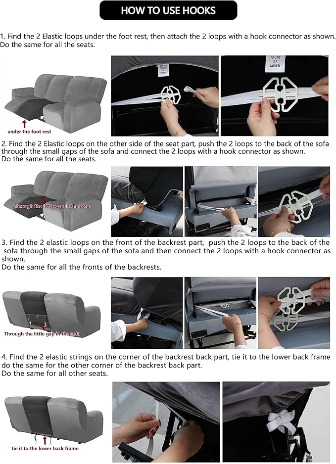 ULTICOR Reclining Love Seat Slipcover, 6-Piece Velvet Stretch Loveseat - Image 8