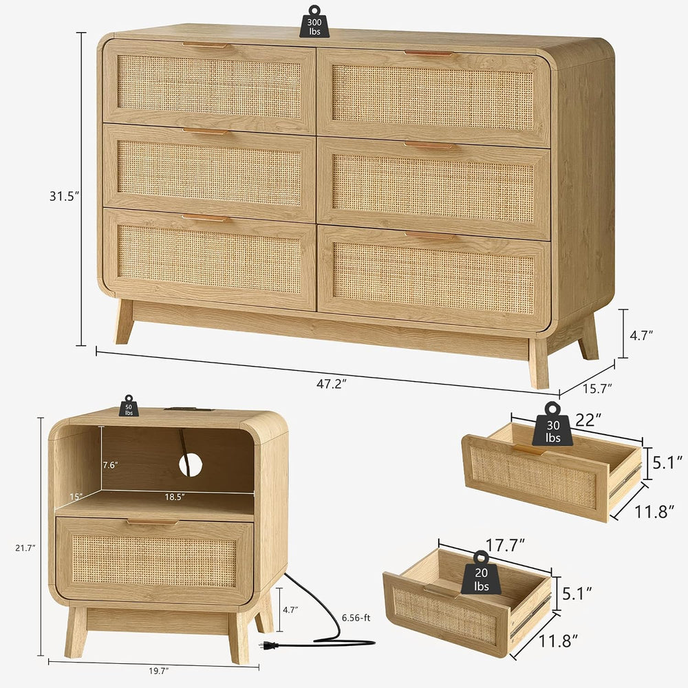 Dresser and Nightstand Sets, 3 Piece Bedroom Set, Oak