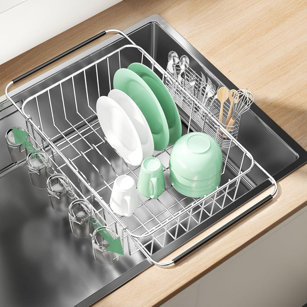 Fanbsy Dish Drying Rack in Sink, Extendable Stainless Steel Dish Drainers