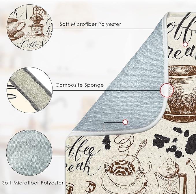 Sanwarm Absorbent Dish Drying Mat, Coffee House Microfiber Pad - Image 3