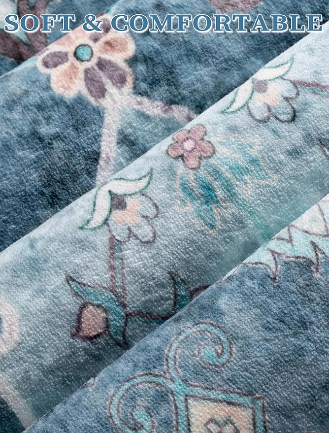 SERISSA Boho Washable Runner Rug, 2x6 Rug Non-Slip Vintage Blue Hallway Kitchen - Image 4
