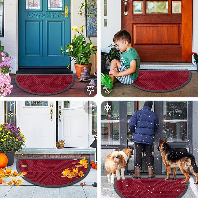 Smiry Half Circle Front Door Mat Outside Entrance, Heavy Duty Sturdy Natural - Image 7