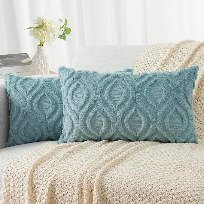 decorUhome Summer Throw Pillow Covers 12x20 Inch Set of 2, Soft Plush Faux Wool by decorUhome