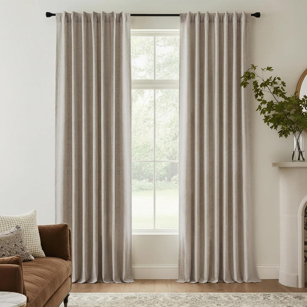 RYB HOME Beige Linen 100% Blackout Curtains 108 Inch Long for Bedroom