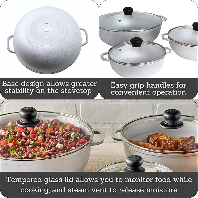 IMUSA Caldero Stock Pot with Glass Lid 3pc Set, 1.5/2.5/5.2qt, Cast Aluminum - Image 2