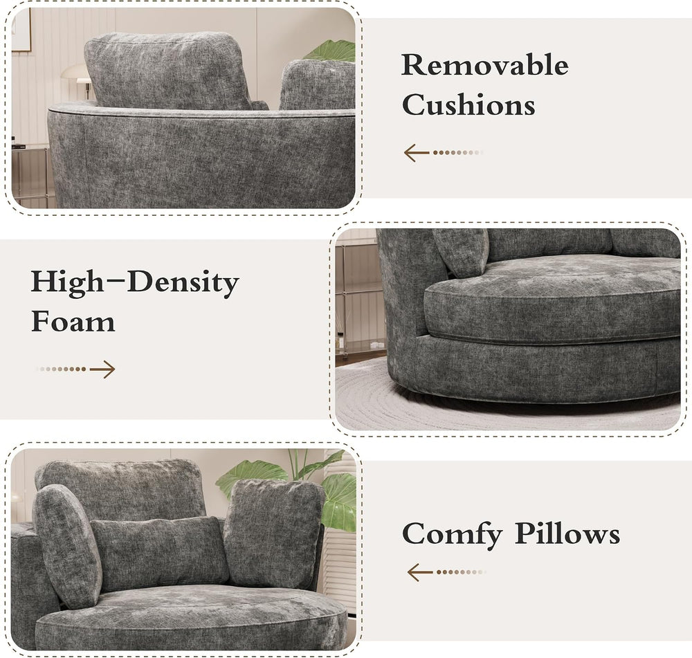 Chifee & Vingol 49.6" Oversized Swivel Accent Chair, Upholstered Rou...