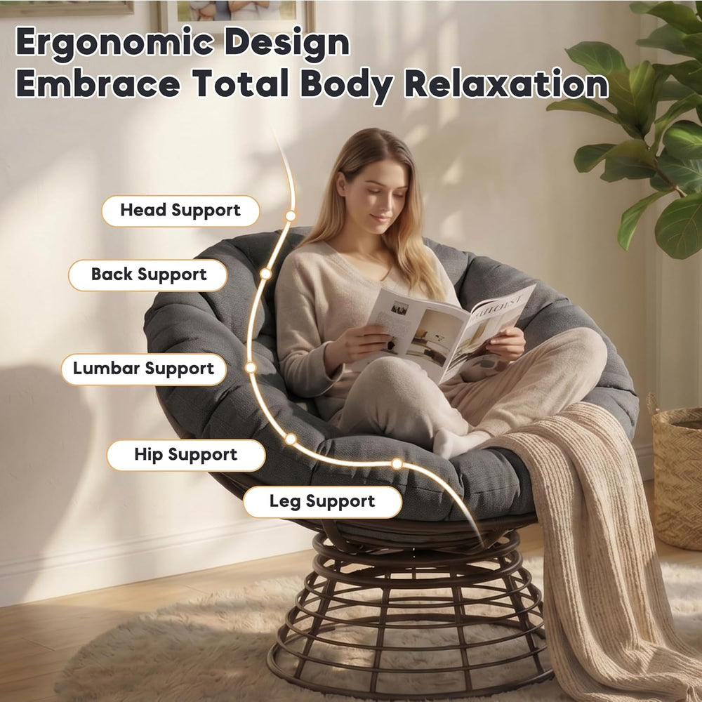 Comfortable 36" Ergonomic Wicker Papasan Chair, 360° Swivel Wicker Accen...