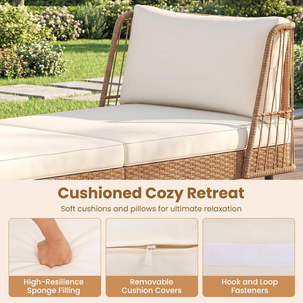HAPPYGRILL Outdoor Wicker Daybed, Rattan Patio Couch Sofa Bed with Armrests, ...