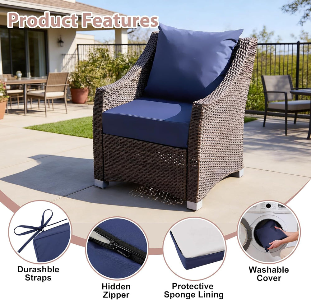 Outdoor Deep Seat Cushion Set, 24x24 Inch, Navy Blue, Set of 1