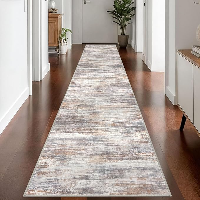 KOZYFLY Modern Abstract Washable Rug Runner 2.6x14 Hallway Rug Runner Non-Slip by KOZYFLY