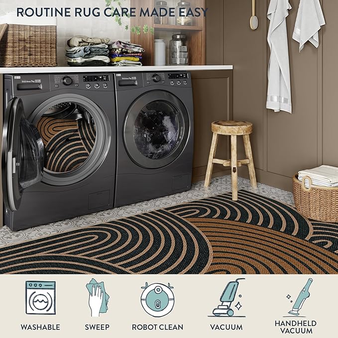 Lahome Modern Rainbow Easy Jute 3x5 Rug, Washable Indoor Outdoor Carpet - Image 4