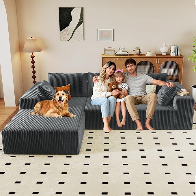 96" Modular Sectional Couch, Boneless L Shaped Cloud Sofa with Chaise Lo...