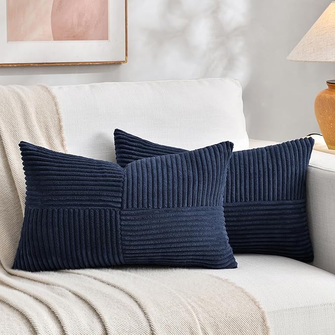 Fancy Homi 2 Packs Navy Blue Lumbar Decorative Throw Pillow Covers 14x24 Inch by Fancy+Homi