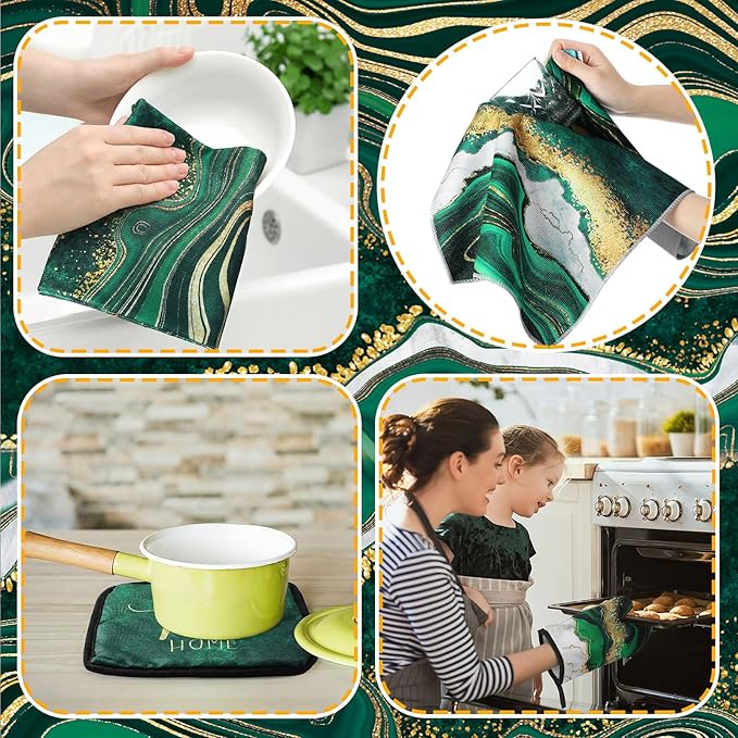 Leinuosen 8 Pcs Kitchen Towels and Dishcloths Sets Oven Mitts and Pot Holders - Image 6