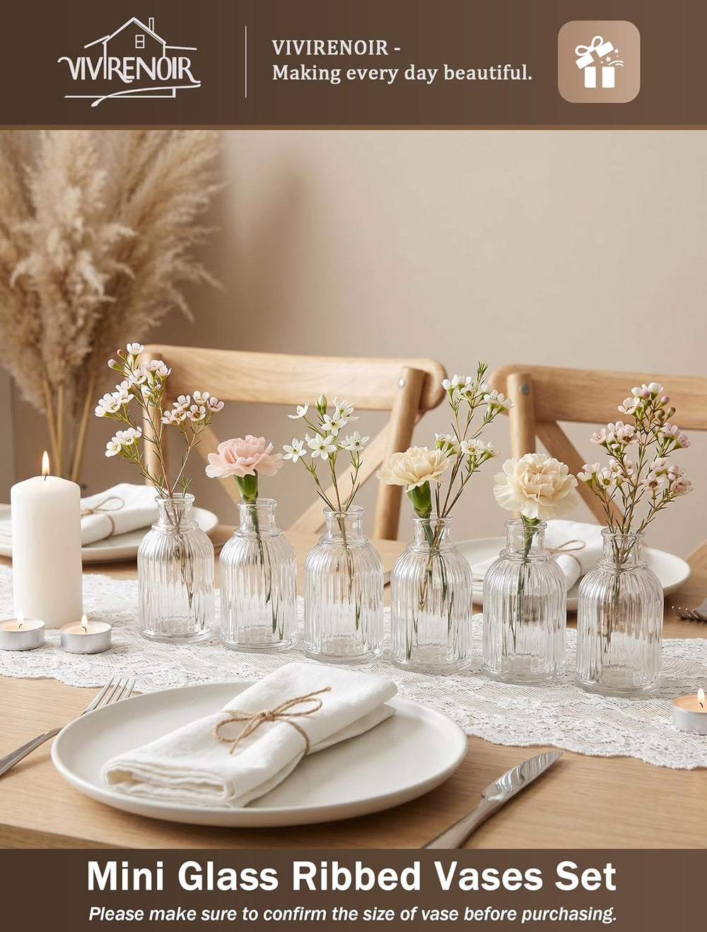 Glass Bud Vases Set of 24 Small Flower Vase in Bulk Mini Ribbed Clear VaseS