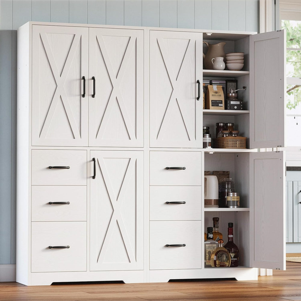 IRONCK Pantry Cabinet, Kitchen Storage Cabinet with 3 Door & Drawer, White