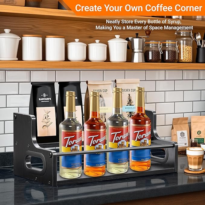 YQBRAO 2-Tier Liquor Bottle Display Shelf, Coffee Syrup Rack Organizer - Image 7