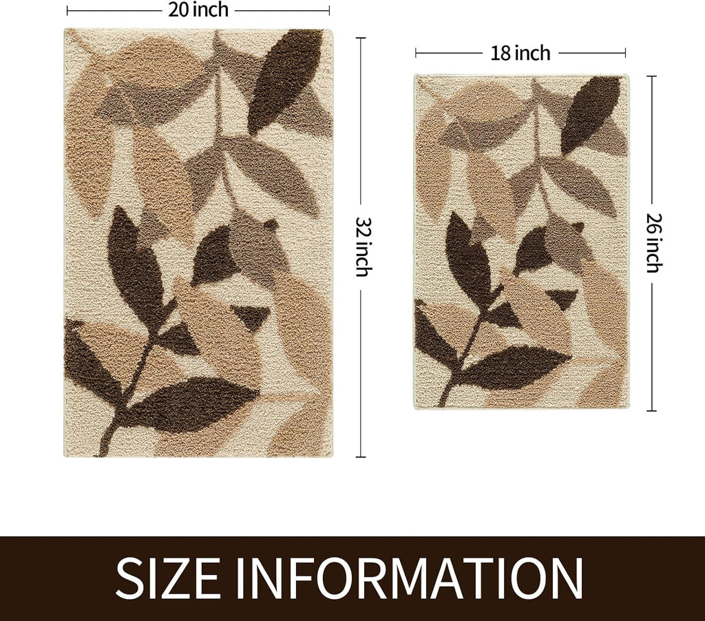 Brown Bathroom Rug Set 2 Piece, Non-Slip Strong Water Absorbent Plush Microfiber Bath Mat Set, Machine Washable Bathroom Floor Mat Cute Shower Bathmat Indoor Doormat (20"x32"+20"x32")