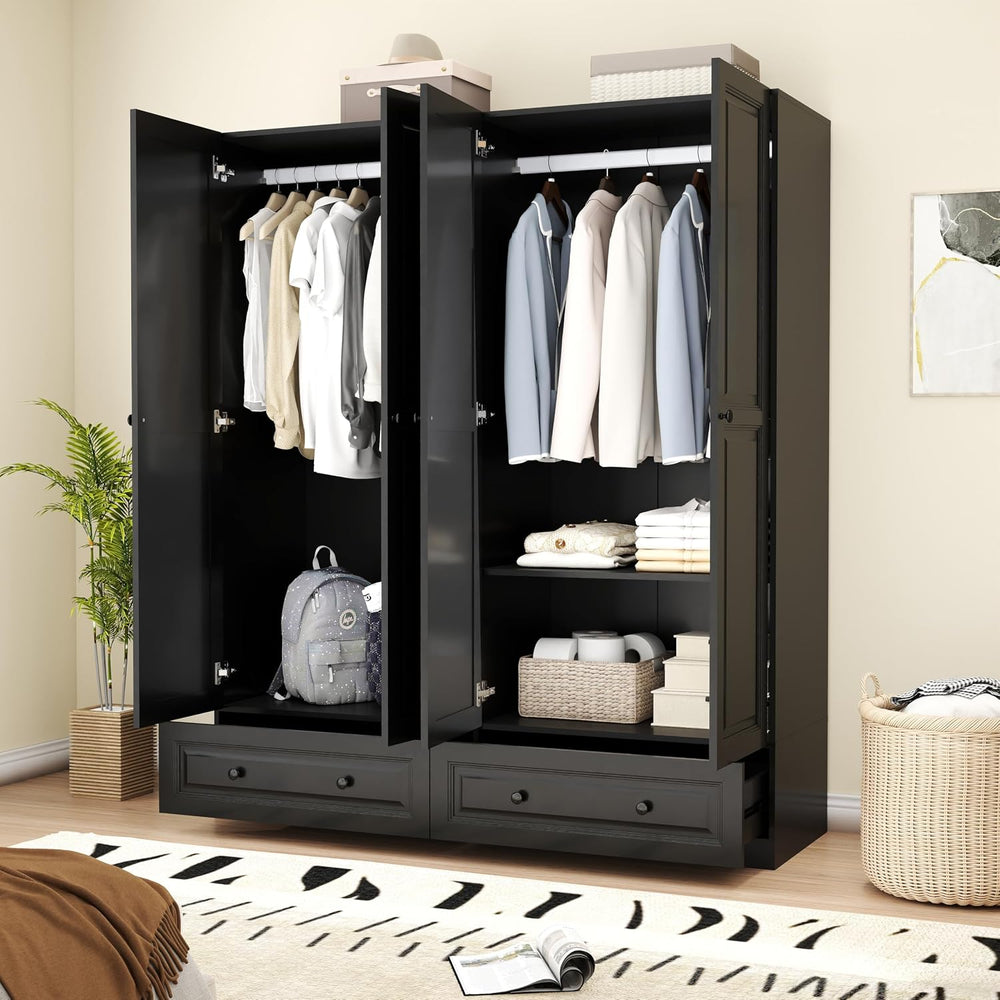 Black Armoire Wardrobe Closet with 2 Drawers: 75" H x 63" W