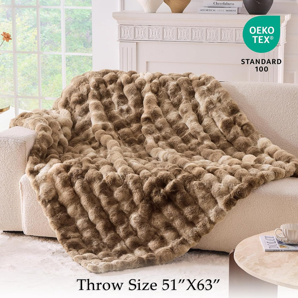 Fluffy Faux Fur Throw Blanket for Couch - Soft, Plush, Thick, Cozy, Fuzzy Lux...