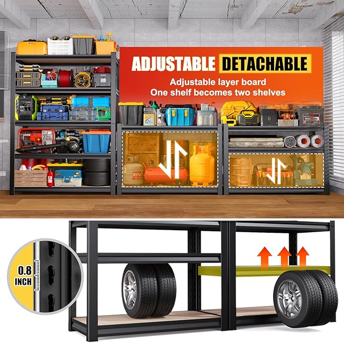 Set of 2 46" W Garage Shelving-2050 lbs 5 Tier Storage Shelves, Adjustable - Image 3