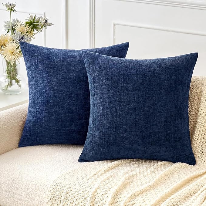 MIULEE Pack of 2 Couch Throw Pillow Covers 20x20 Inch Spring Soft Navy Chenille by MIULEE