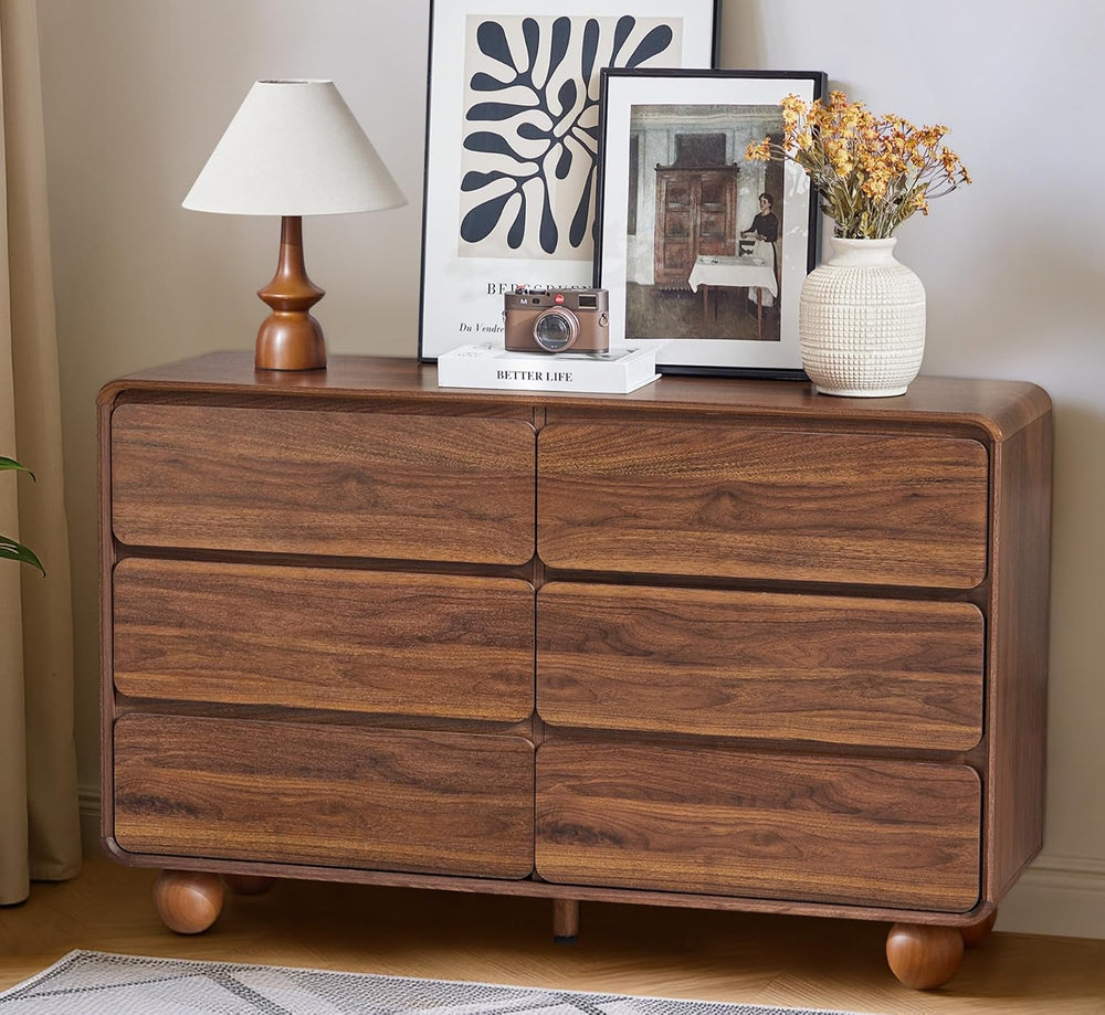 Modern 6 Drawer Dresser for Bedroom, 48" Wooden Chest of Drawers, Walnut