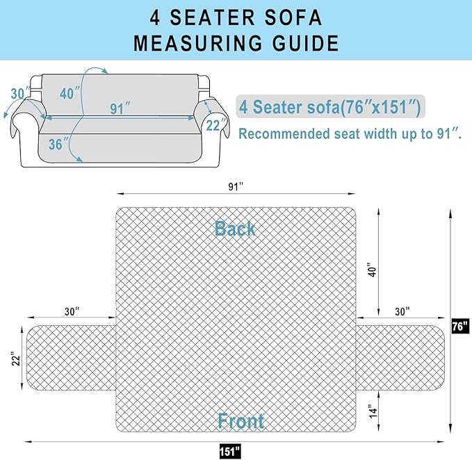 Reversible 4 Seater Sofa Cover 91 Inch Large Couch Cover Furniture Protector - Image 7