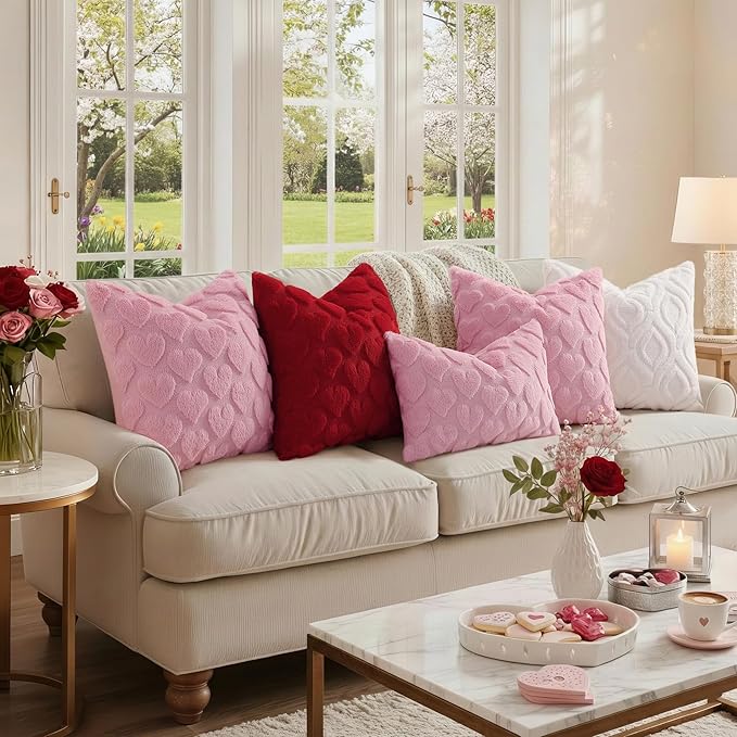 decorUhome Throw Pillow Covers 24x24 Inch Set of 2, Soft Plush Faux Wool Cream - Image 6