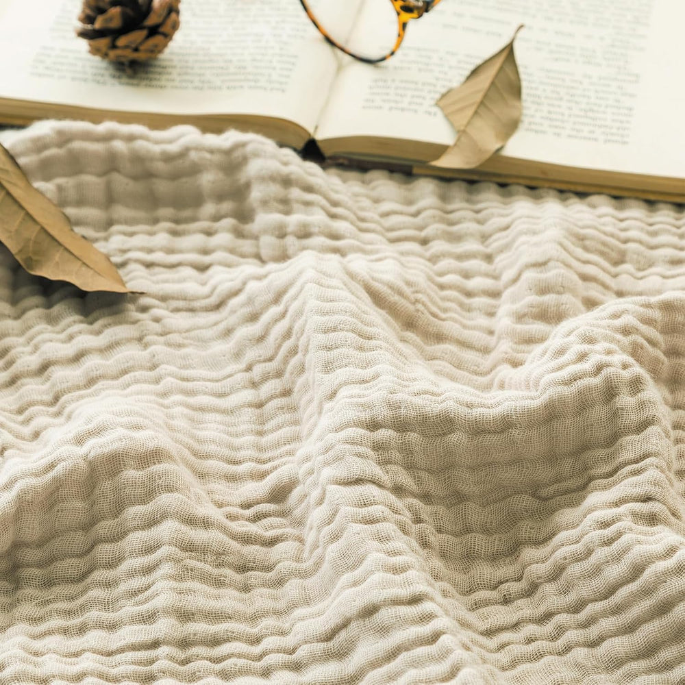 EMME Muslin Cotton Blanket King Size Adults Bed Layering Beige 108" x 90...