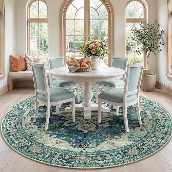 Area Rugs 7ft Washable Non-Slip, Floral Vintage Distress Print Pattern by RELEANY