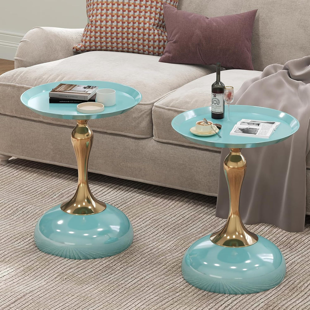 1-Pack Light Green Sleek Hourglass Side Table - Glossy Finish & Metallic ...